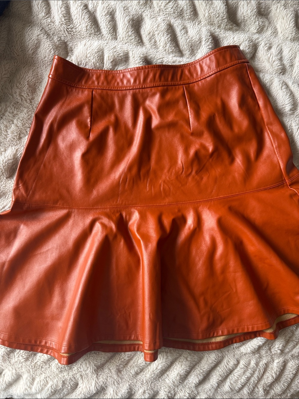 VENUS Orange Faux Leather Flared Hem Skirt